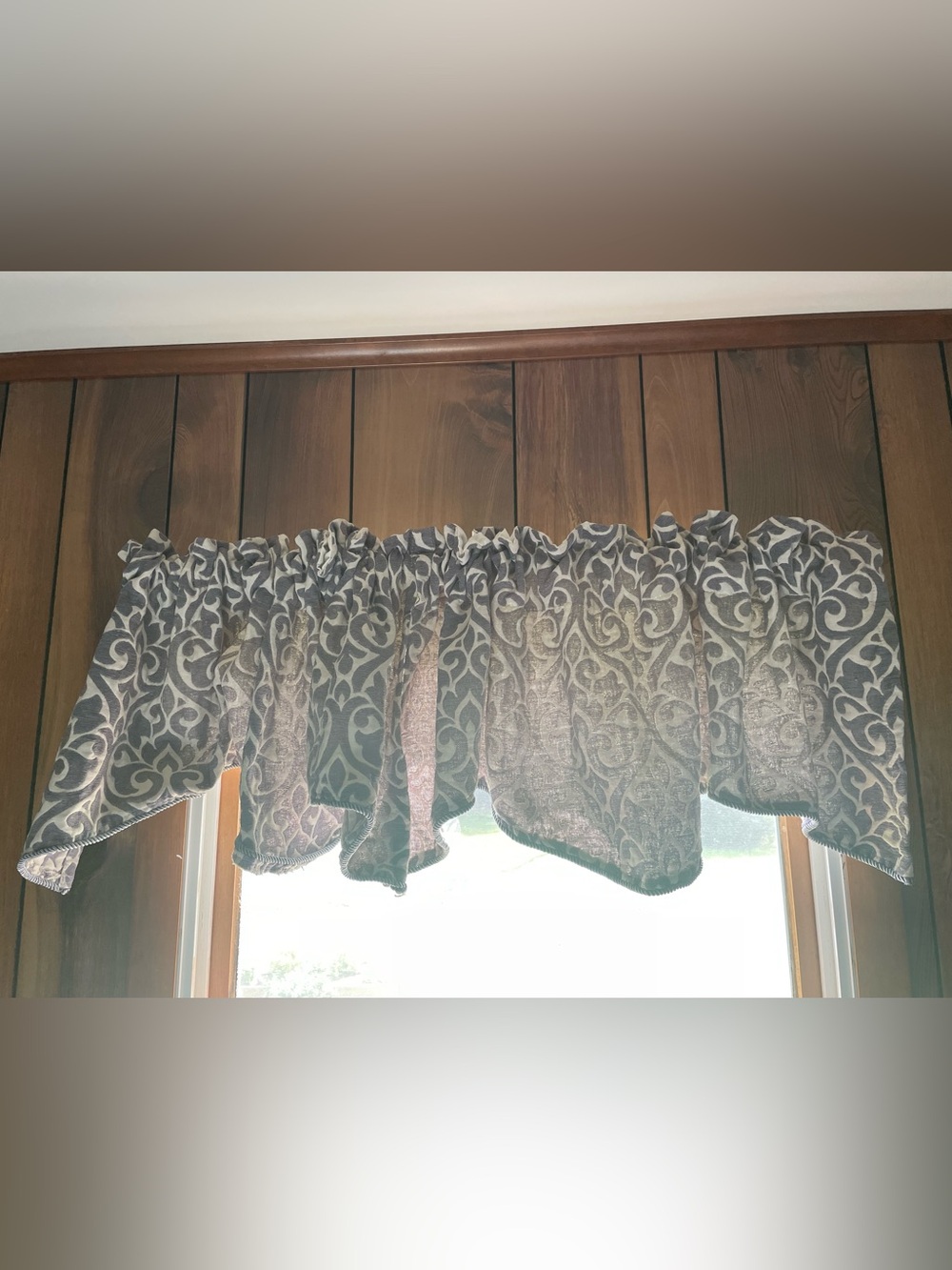 Pair of Decorative Scroll-Pattern Window Valance in Gray